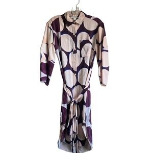 Diane von Furstenberg 4 Wrap Shirt Dress Womens Plum Navy Blush Geometric